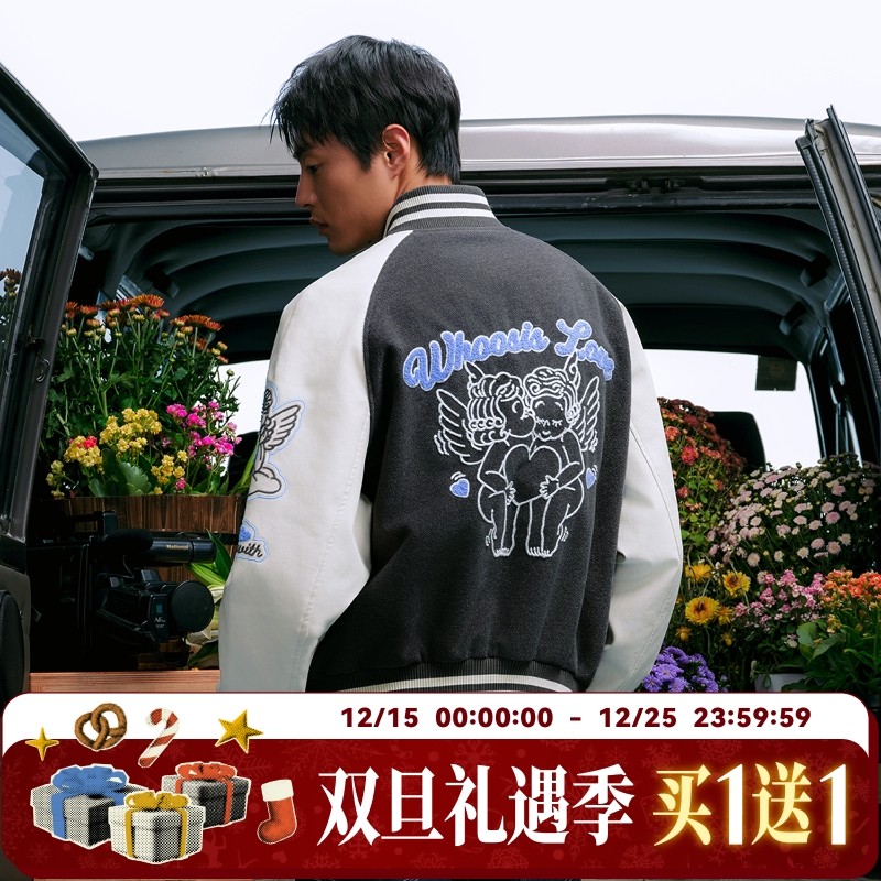 WHOOSIS丘比特刺绣棒球夹克