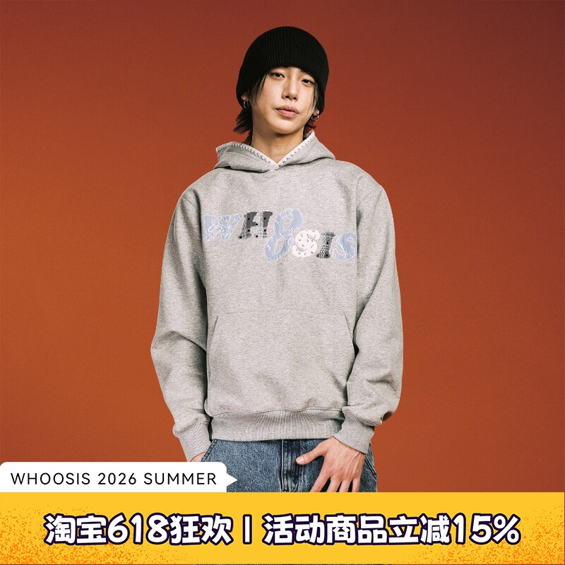 WHOOSIS（不知其名）碎花牛仔贴布绣帽衫连帽卫衣秋百搭松弛感男