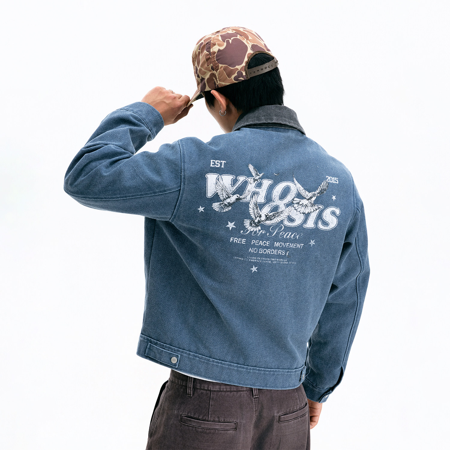 WHOOSIS（不知其名）水洗印花飞机扣底特律夹克外套秋冬翻领男女图片