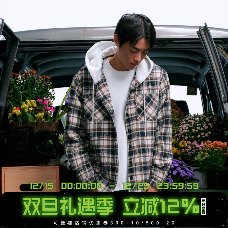 WHOOSIS（不知其名）格纹烫钻logo刺绣衬衫外套秋季酷飒通勤男女