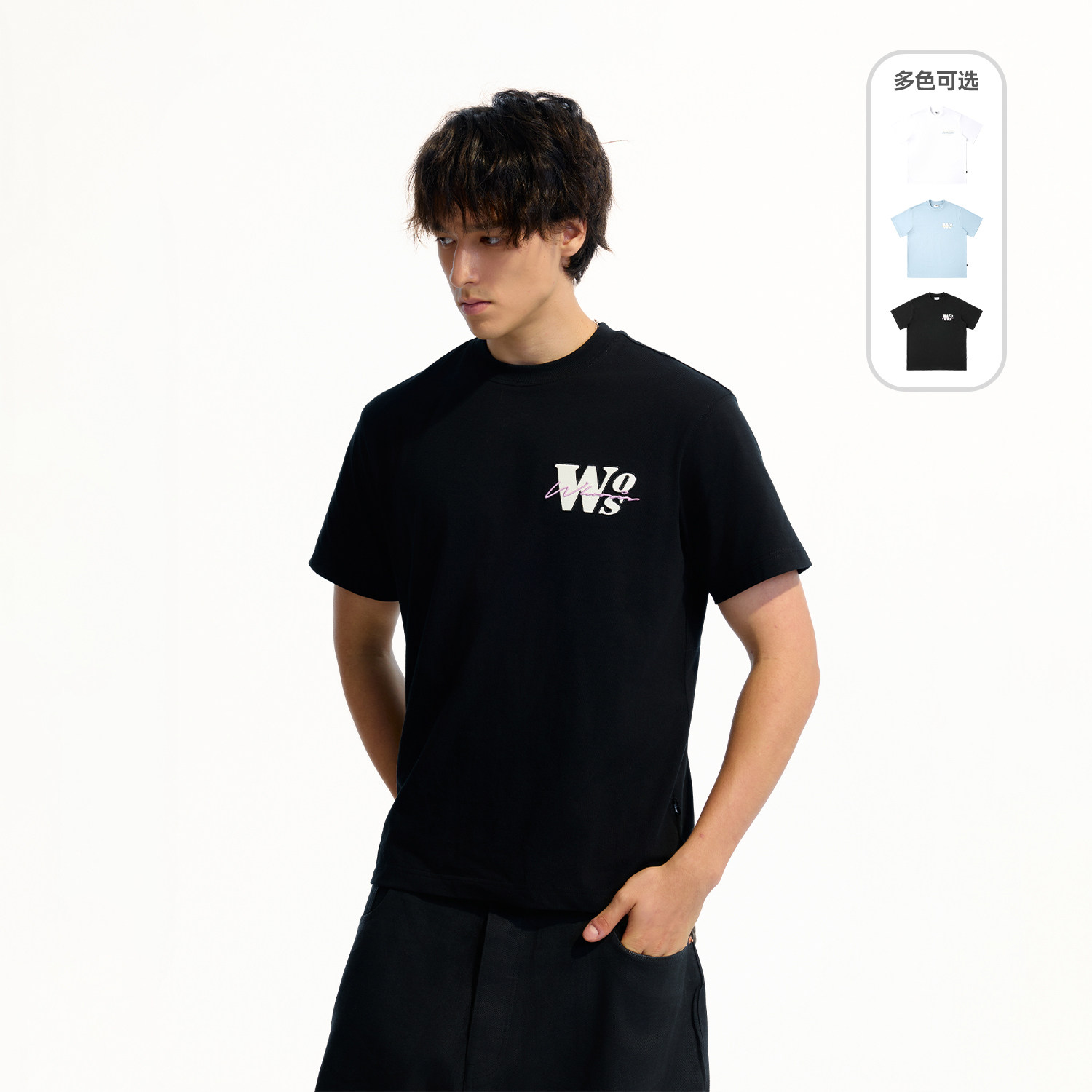 WHOOSIS（不知其名）基础logo贴布立体刺绣短袖T恤夏季简约男女潮图片