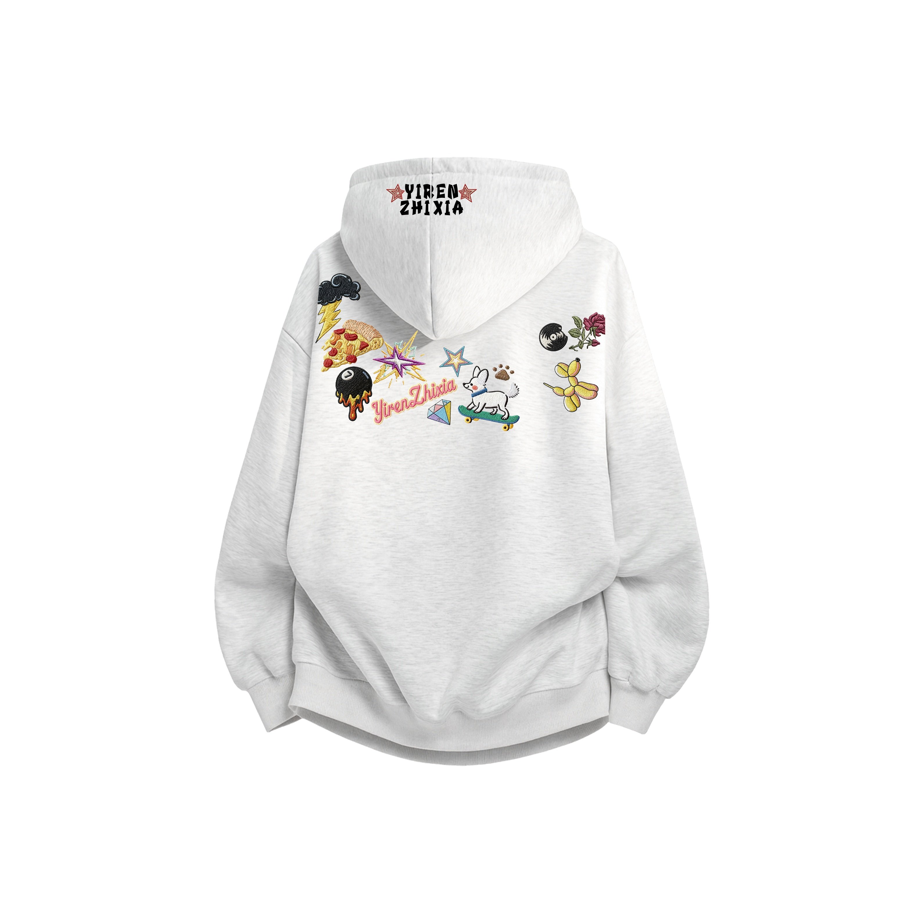 ST FKFTbrand连肩涂鸦恶搞卡通图章品牌Logo印花复古连帽按扣卫衣