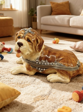 圣伯纳小狗首饰盒 镶钻工艺 创意家居摆件 外贸原单孤品