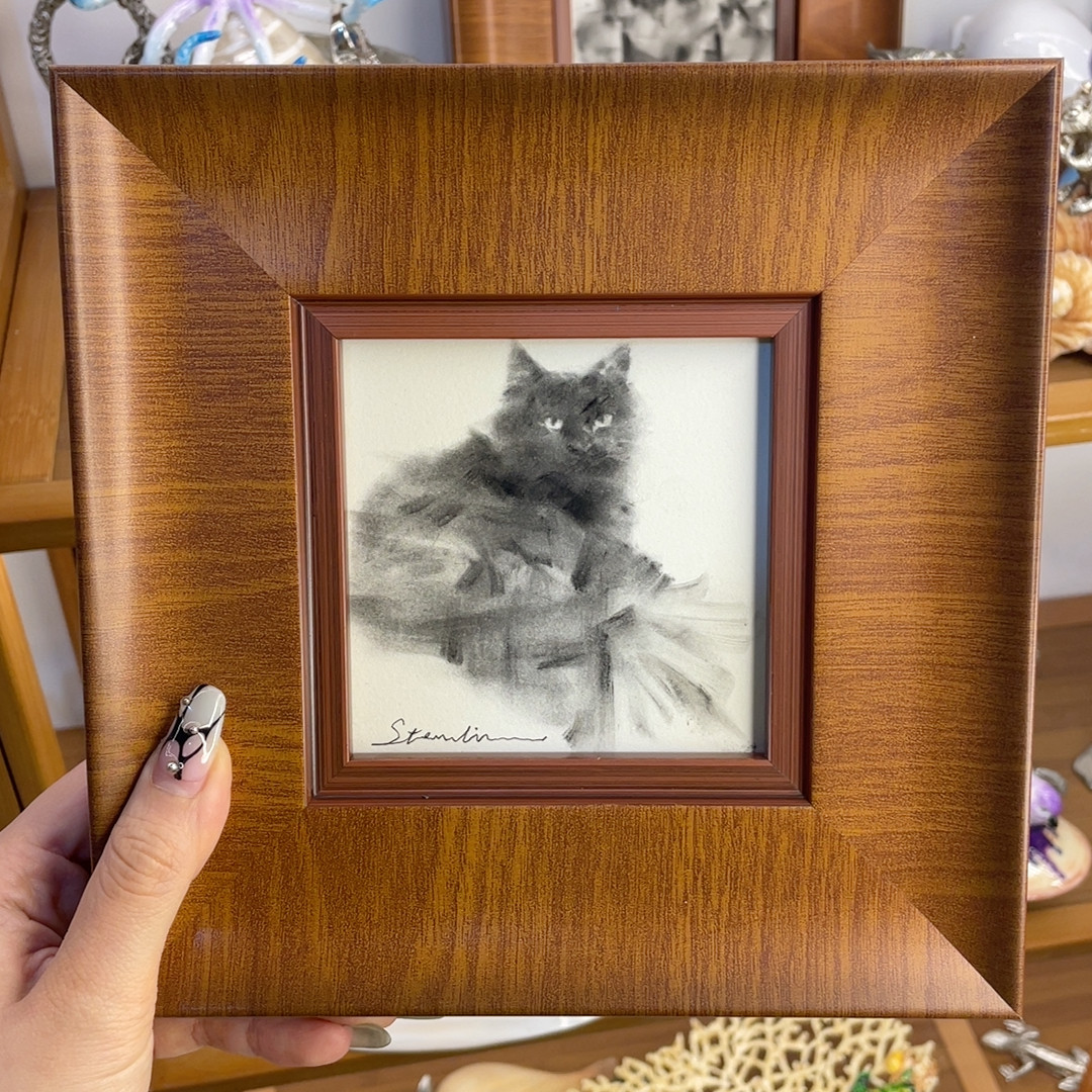 黑猫 艺术家手绘装饰画 19x19,家居饰品,装饰摆件,淘宝优惠券,粉丝福利购,淘宝优惠卷