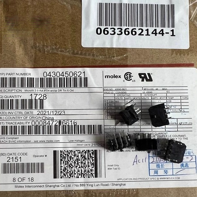 MOLEX连接器 430450621 430450621 43045-0621 6P针座 3.0mm间距