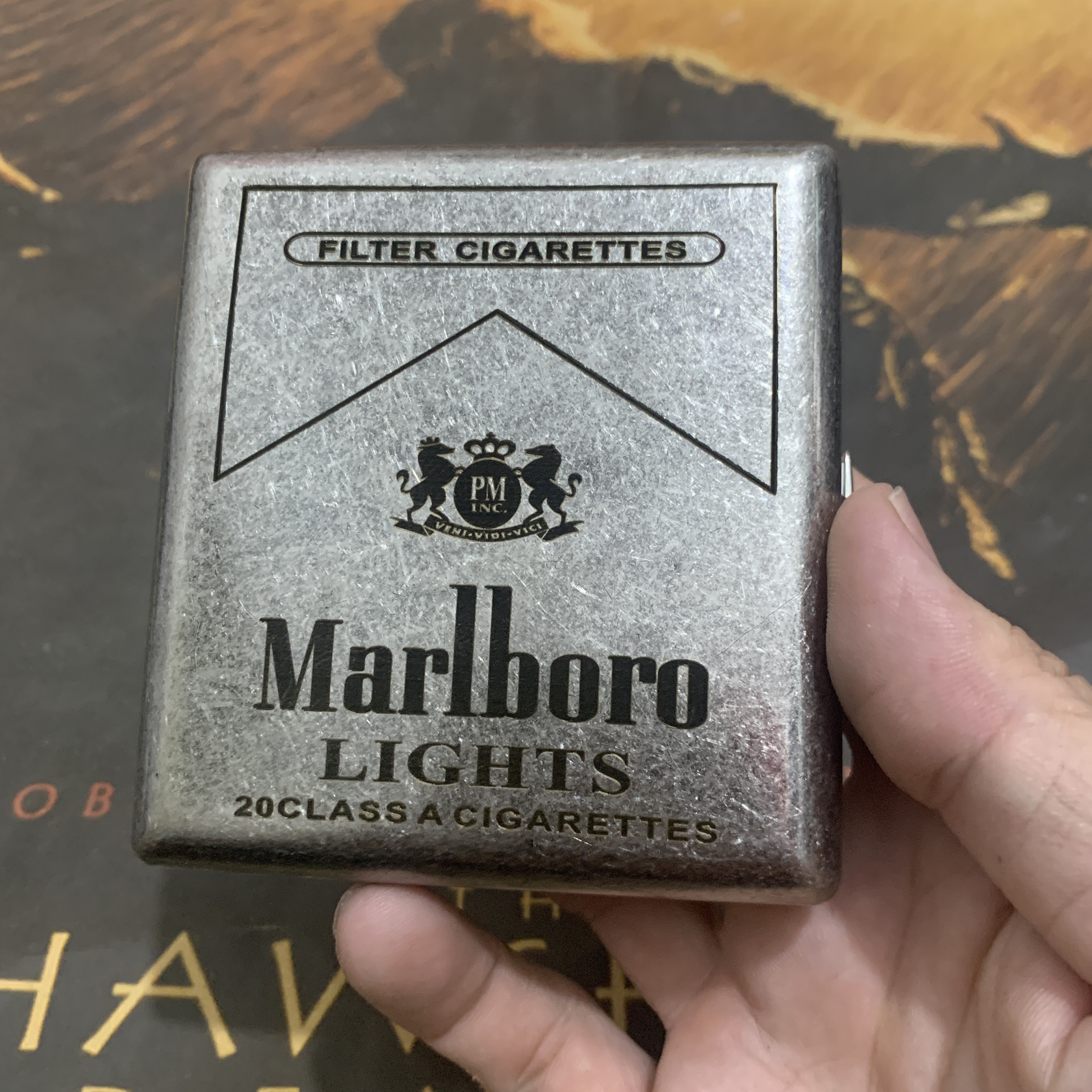 火机伴侣古银做旧复古粗烟装烟盒双面雕刻