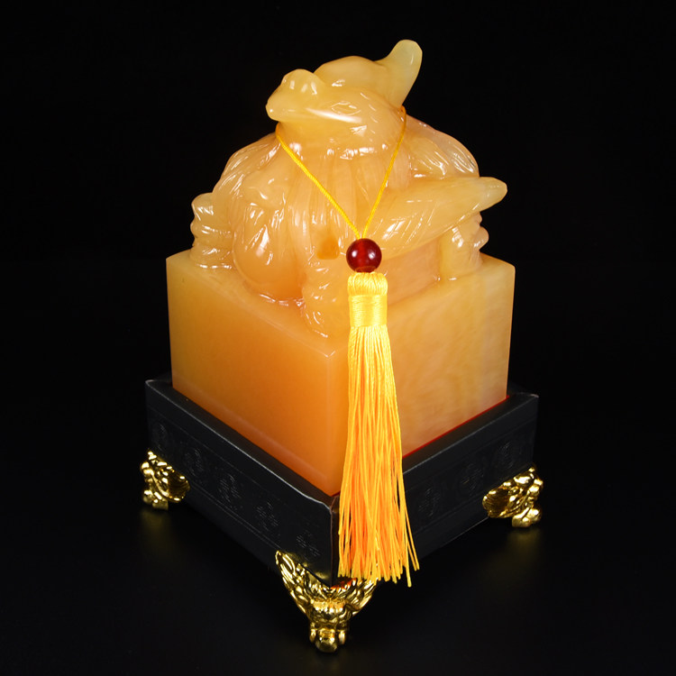 8cm米黄玉仿古凤凰章 秦始皇乾隆皇帝传国故宫玉玺印章篆刻