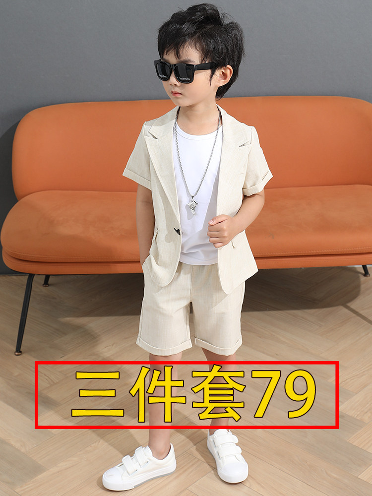 잘 생긴 소년 드레스 여름 정장 소년 모델 CATWALK 성능 의류 영국 어린이 반팔 정장 캐주얼