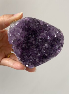 乌拉圭天然帝紫龙紫晶水晶石爱心晶簇带平台8×7厘米左右原矿原皮