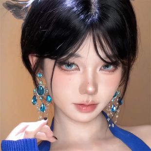 重工宫廷蓝宝石耳环女晚会轻奢耳饰巴洛克风夸张耳钉复古气质耳坠