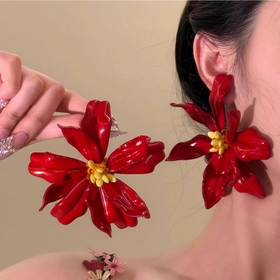 花露怡人~度假风夸张紫色花朵耳钉女小众设计感高级独特气质耳饰