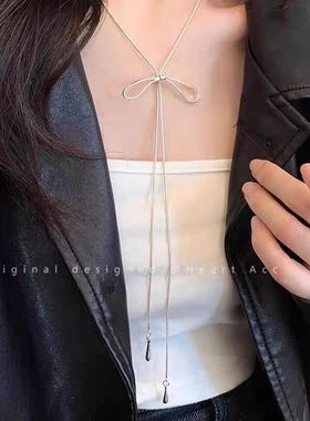 韩系蝴蝶结吊坠长款抽拉项链