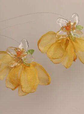 黄色花朵个性夸张耳饰耳钉耳坠2023新款度假旅游饰品适合夏天耳环