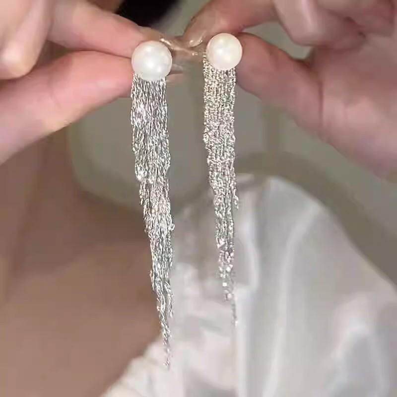 月下星河长款夜之梦珍珠流苏耳坠小众设计耳环耳钉S925银针新款潮