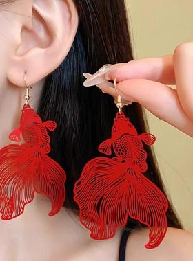 【好运锦鲤】中国风红色耳饰新中式耳环2025新年款耳钉小众高级感