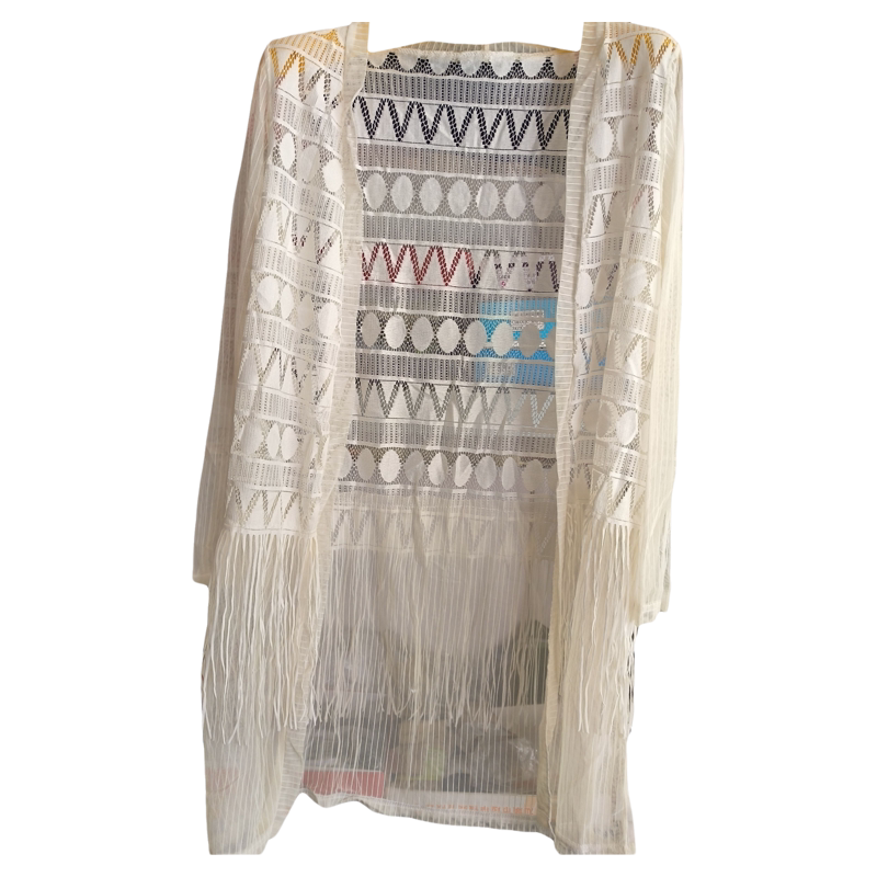 夏季中青年防晒衣冰丝女士针织衫圆领宽松上衣白色蕾丝披风织花美