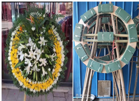 鲜花花圈架子竹制鲜花花圈架子带鲜花泥的花圈架子