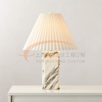 Bianca White Marble Table Lamp法式轻奢百褶布艺大理石客厅台灯