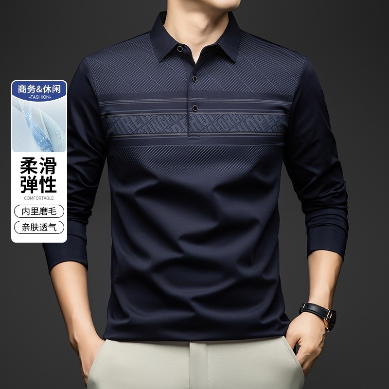2025新款男士长袖T恤中年条纹
