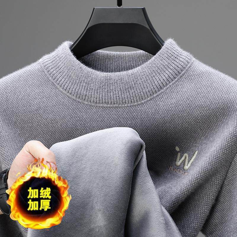 冬季加绒加厚半高领一体绒针织衫