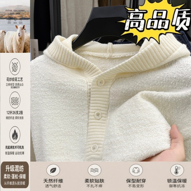 连帽针织衫毛衣男士秋冬季加厚