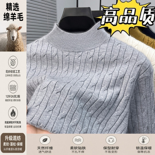半高领羊毛衫男士秋冬加厚针织衫