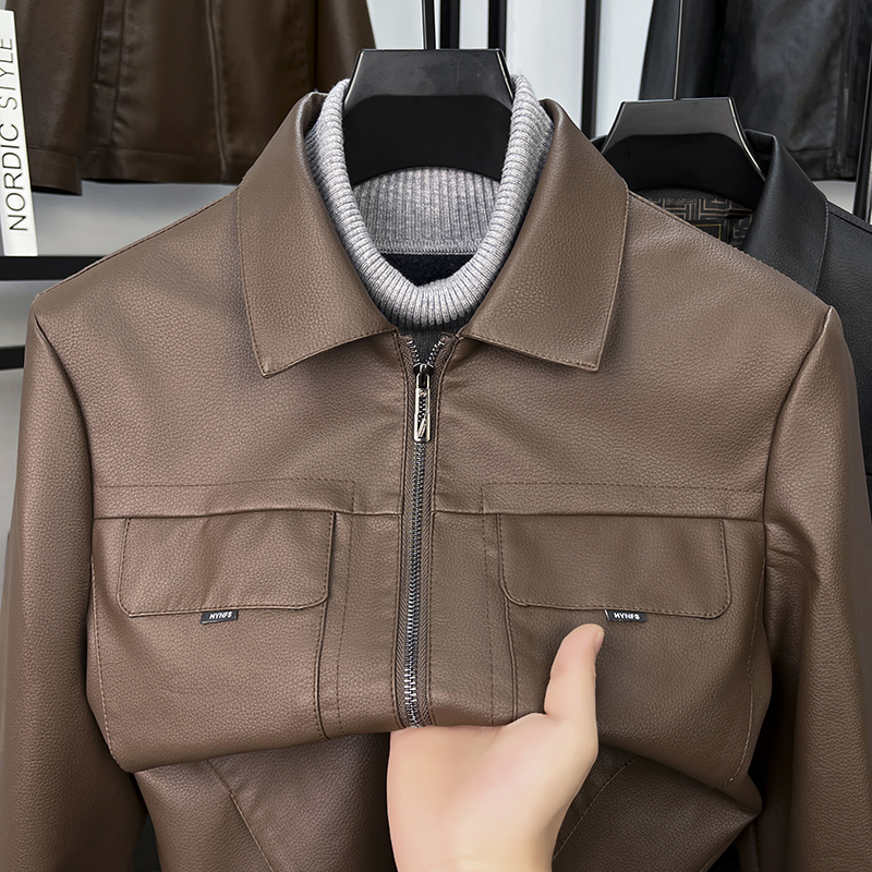 秋冬季新款软皮皮衣男士翻领休闲机车服复古潮流户外皮夹克外套男