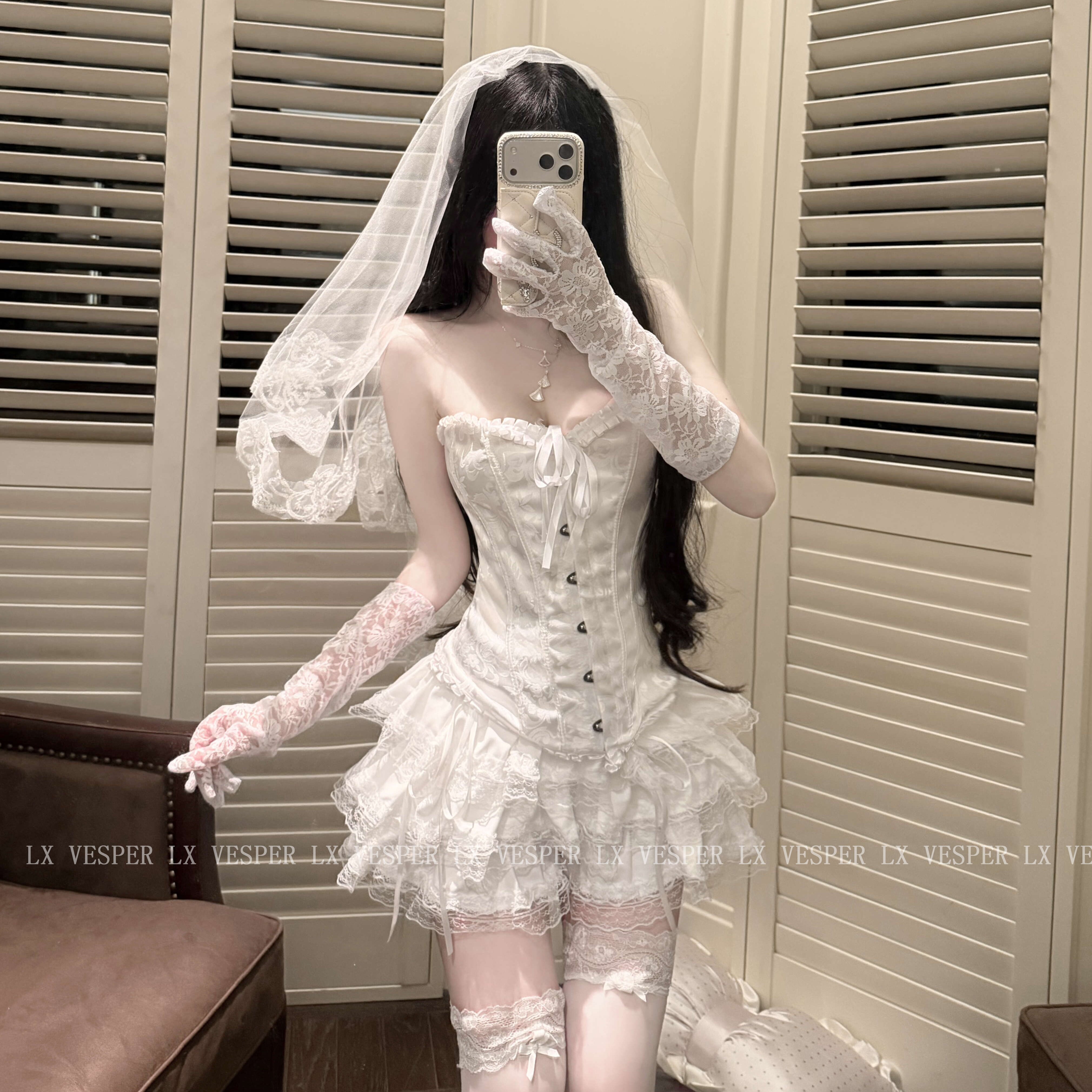 LX 阑夕&bull;性感束腰马甲cosplay婚纱纯欲新娘装制服套装女角色扮演