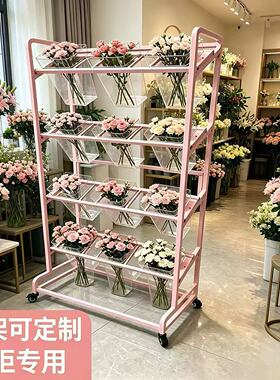 花店冷柜专用花架透明亚克力花桶分层鲜花陈列架移动置物架可定制