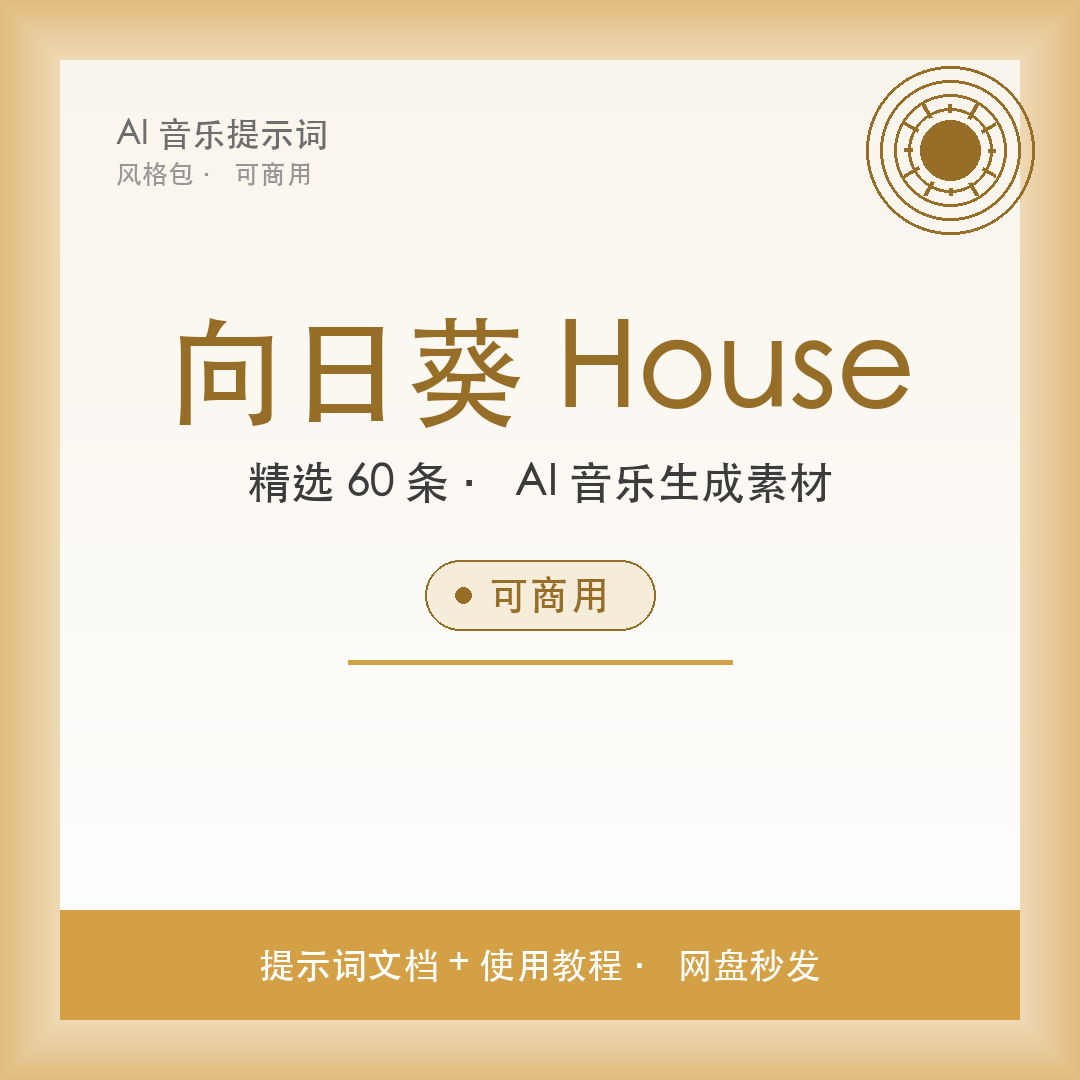 向日葵House AI音乐提示词包 阳光浩室风格BGM生成素材