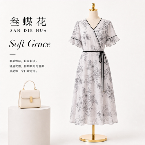 妈妈夏季气质雪纺连衣裙