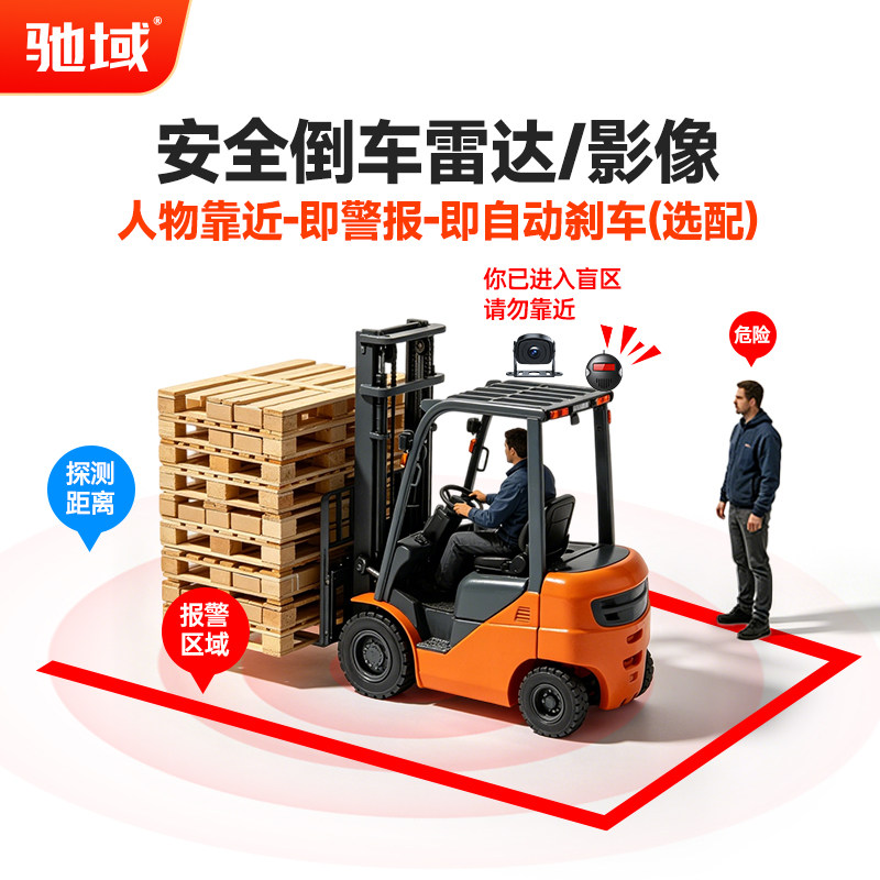 驰域电子围栏AI防撞系统叉车挖掘机盲区监控报警安全防护倒车雷达