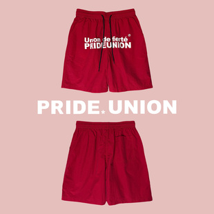 新款 夏季 户外运动度假 Union骄傲集结法语印花撞色沙滩短裤 Pride