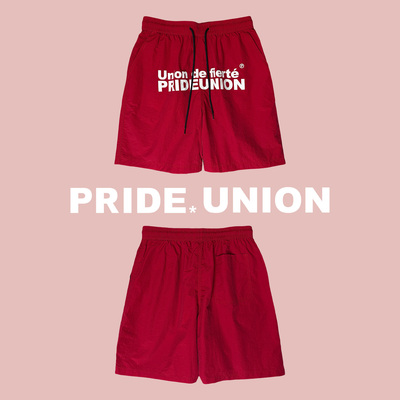 Pride Union骄傲集结法语印花撞色沙滩短裤夏季新款户外运动度假