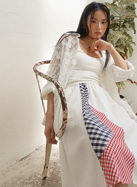 HOWL 格子控时髦精奢感肌理三色撞色不规则裙摆松紧腰半裙