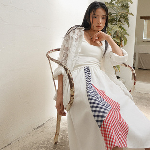 HOWL 格子控时髦精奢感肌理三色撞色不规则裙摆松紧腰半裙