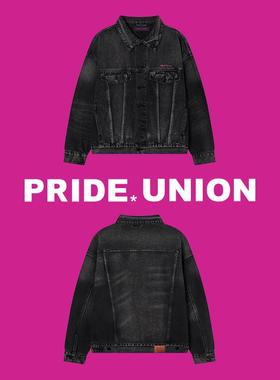 PRIDE*UNION骄傲集结水洗做旧落肩箱型刺绣LOGO牛仔夹克秋冬新款