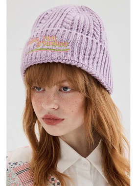 特价，不退不换，刺绣造型翻边冷帽毛线帽滑雪帽紫色