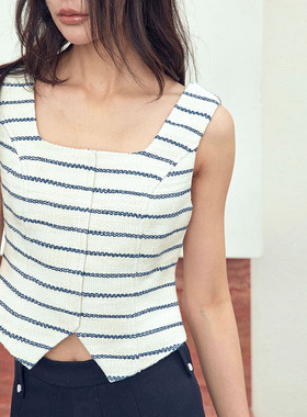 HOWL STUDIO设计师品牌粗颗粒感横条拉链马甲背心女短款夏季外穿