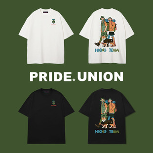 男TEE 印花宠物柴犬登山宽松短袖 PRIDE UNION原创设计超重磅美式