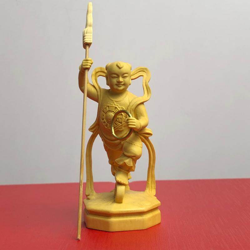 黄杨木雕红孩儿哪吒三太子穿肚兜神像摆件家居车载装饰随身手把件