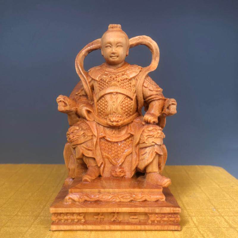 崖柏黄杨木雕那吒三太子五营神将人物摆件家用佛堂供奉装饰太子爷