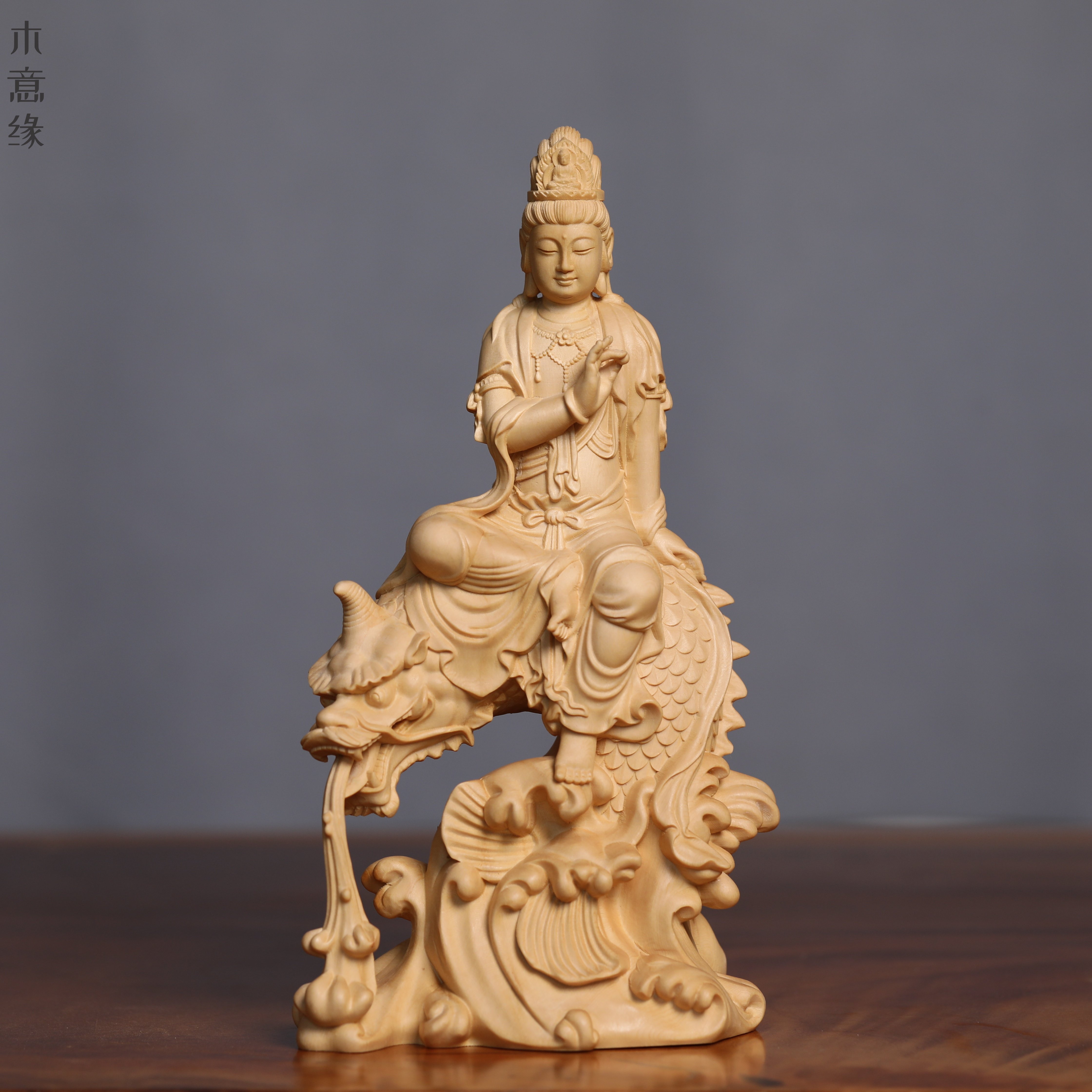 桧木雕观自在菩萨鳌鱼观音佛像