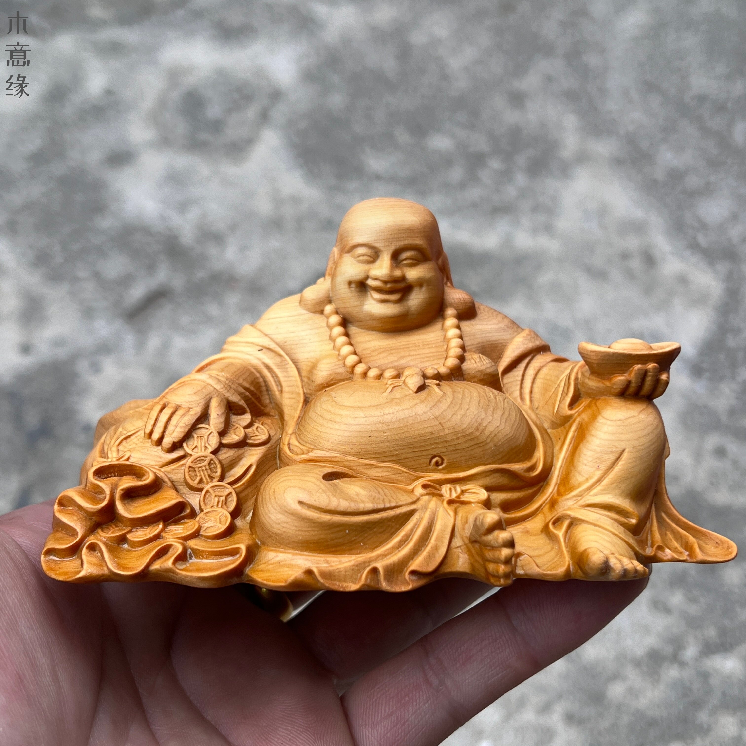 崖柏木雕招财进宝弥勒佛摆件实木