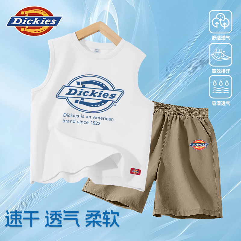 Dickies儿童2025新款夏季宽松透气薄款吸汗休闲印花无袖短裤套装