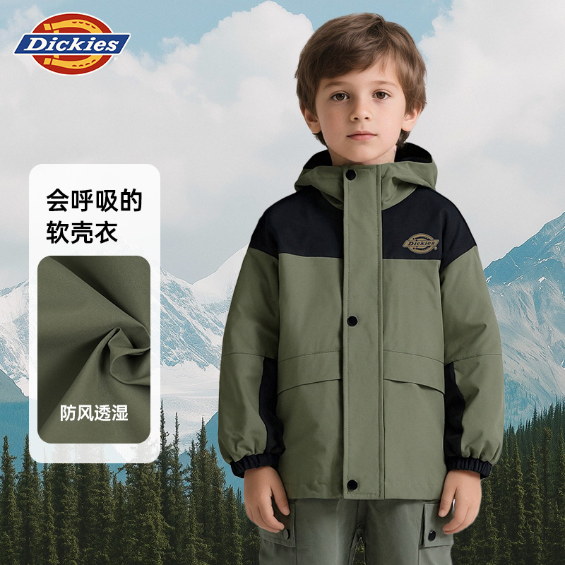 Dickies儿童冲锋衣男童女童三防外套户外防风衣秋季2025新款童装