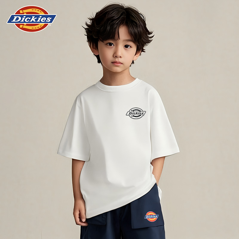 Dickies童装2025夏季新款男女童短袖t恤儿童纯棉宽松潮牌体恤上衣