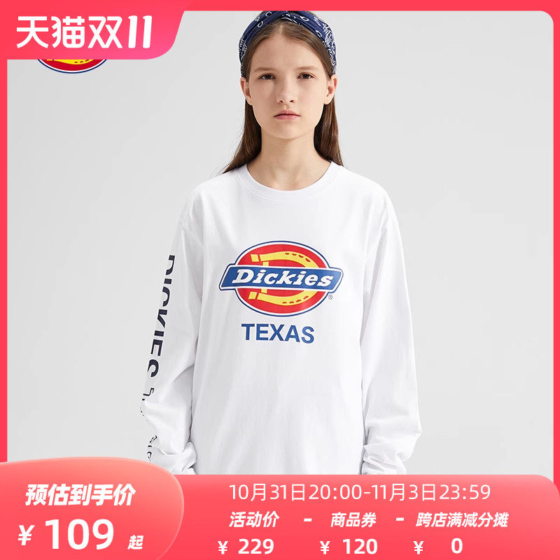 Dickies男女中大潮童logo不对称袖侧印花宽松圆领长袖T恤套头衫使用感如何?