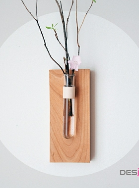 寄然实木壁挂花器可水培花瓶墙面装饰挂件免打孔禅意日式插花花插