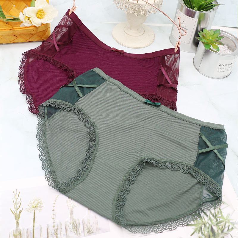 莫代尔带女士内裤胖性感透明交叉